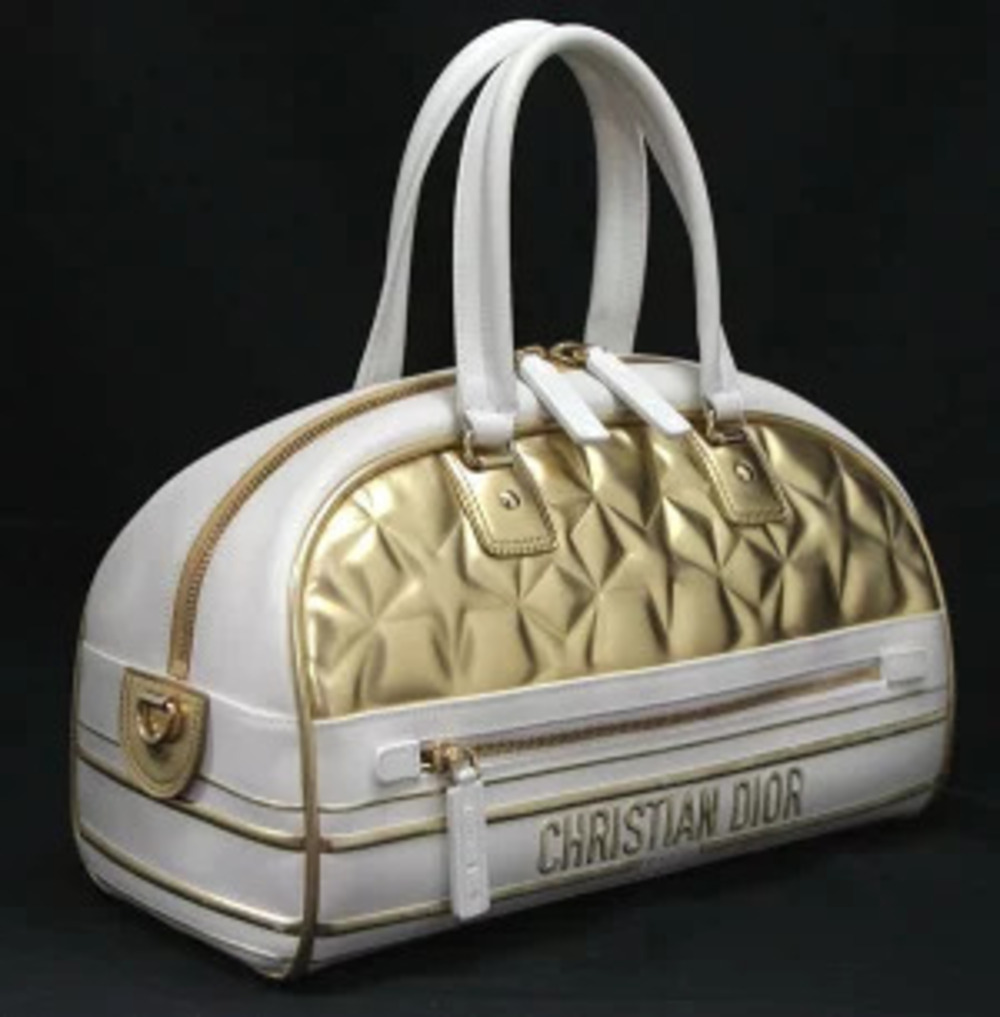 Dior  White Christian VIBE Gold Bowling Bag Leather